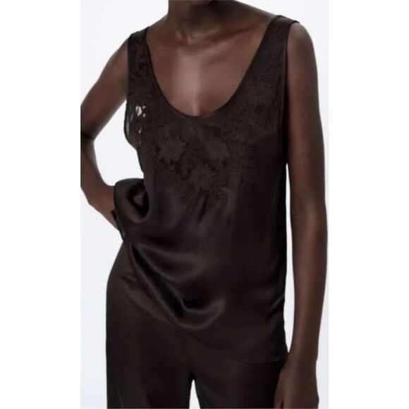 ZARA Limited Edition Chocolate Brown Embroidered Camisole Size S - Picture 2 of 12